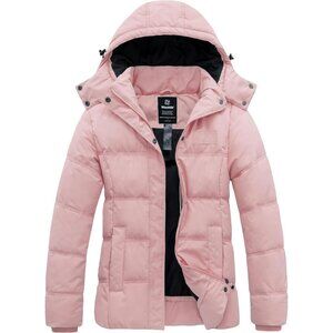 Women's Coral Pink Quilted Puffer Hooded Jacket Coat Thicken Warm Winter
